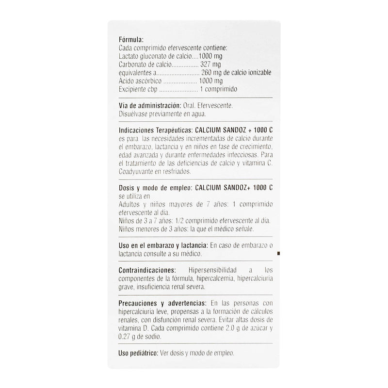Calcium Sandoz +1000 Con 10 Comprimidos (Calcio/Ácido Ascórbico) - WeCare Pharma