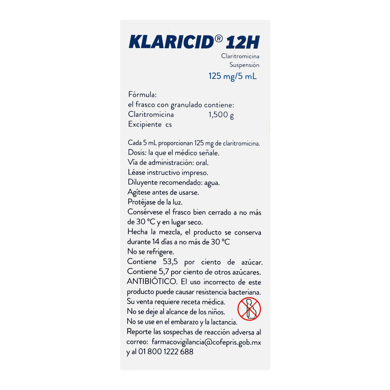 Klaricid 12H Suspensión 125Mg/5Ml 60Ml (Claritromicina) - WeCare Pharma