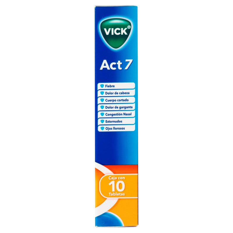 Vick Act 7 500Mg/25Mg/5Mg/4Mg Con 10 Tabletas (Paracetamol/Cafeina/Fenilefrina/Clorfenamina) - WeCare Pharma