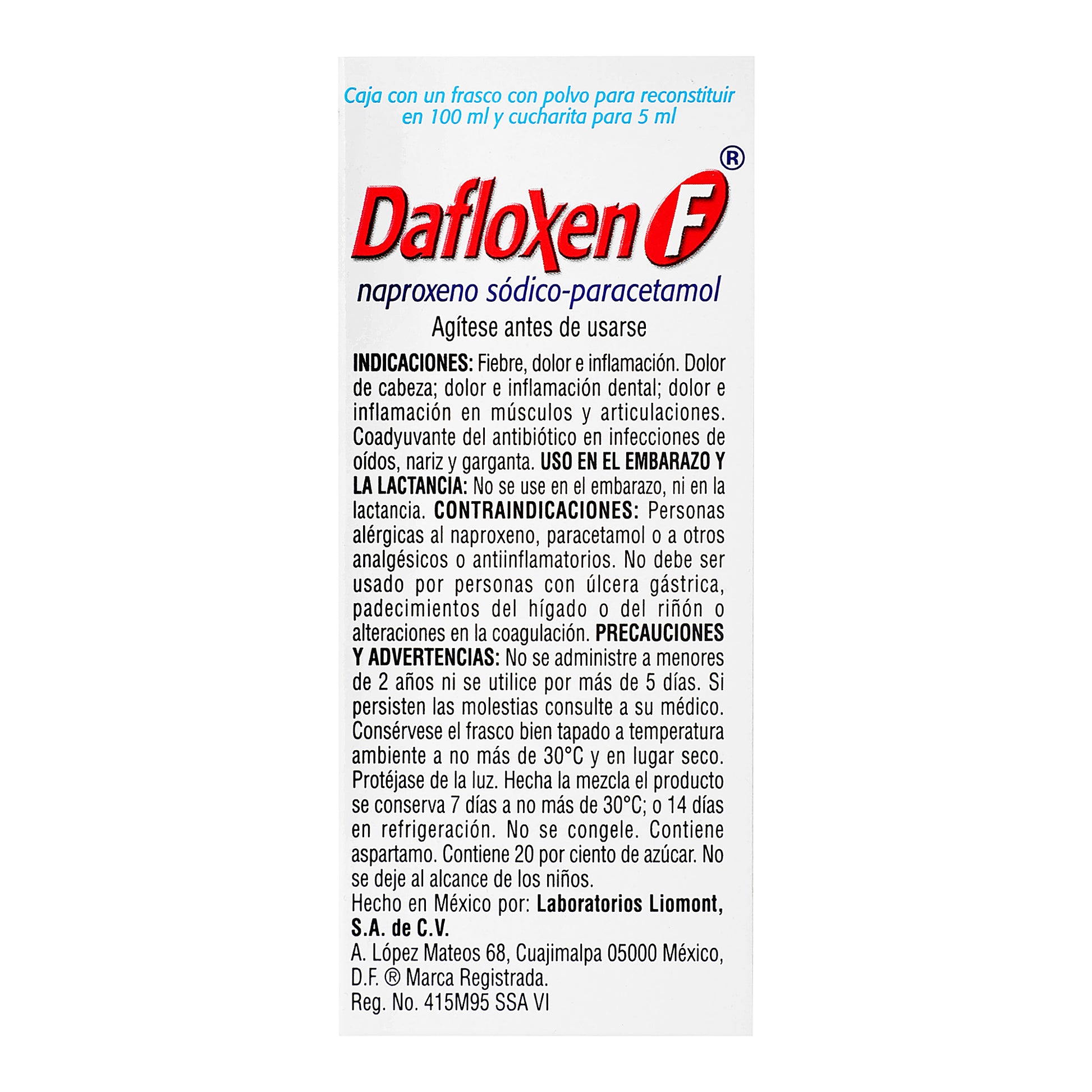 Dafloxen F Suspensión 125Mg/100Mg/5Ml 100Ml (Naproxeno/Paracetamol) 4 - 7501299301326