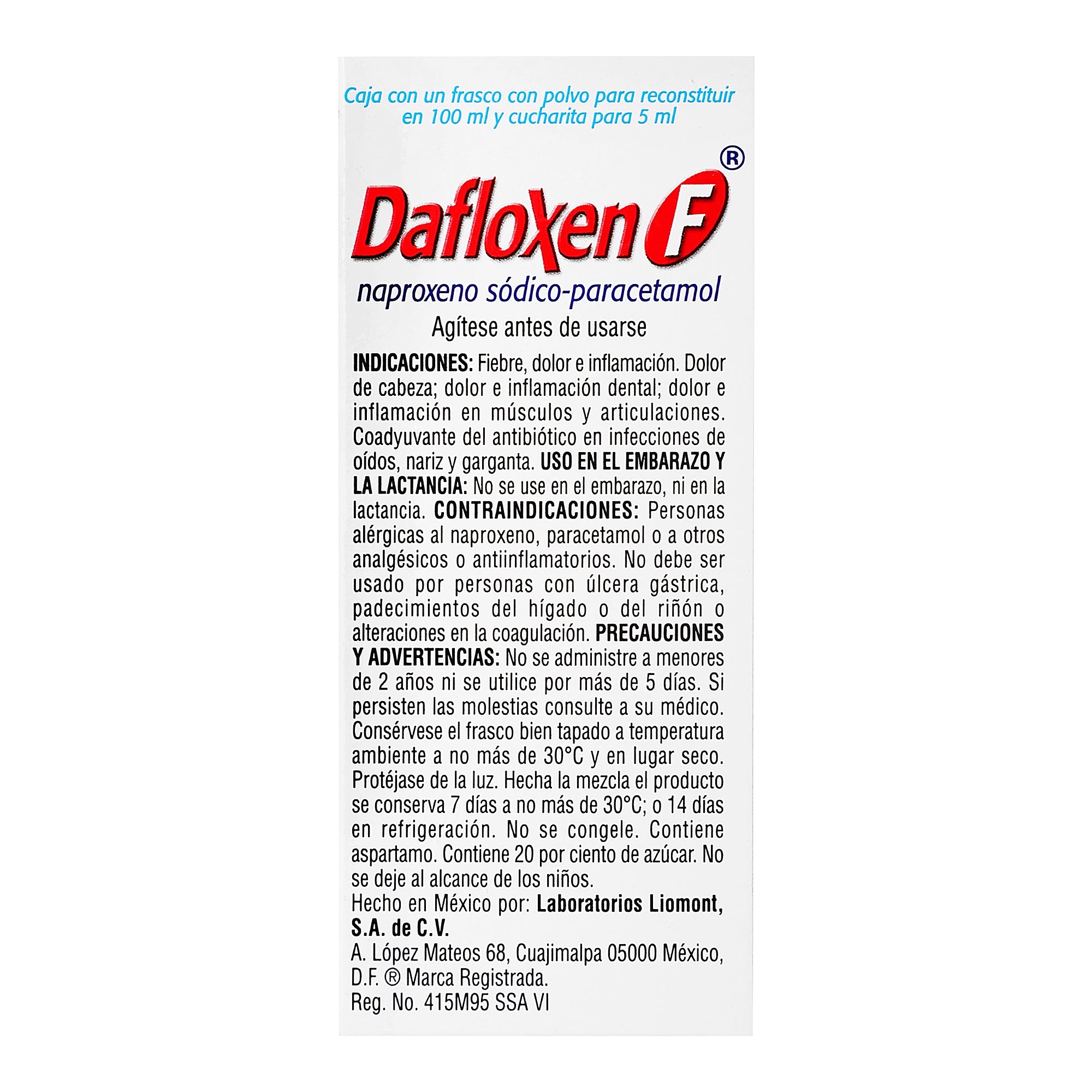 Dafloxen F Suspensión 125Mg/100Mg/5Ml 100Ml (Naproxeno/Paracetamol) 4 - 7501299301326