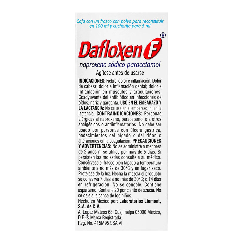 Dafloxen F Suspensión 125Mg/100Mg/5Ml 100Ml (Naproxeno/Paracetamol) - WeCare Pharma