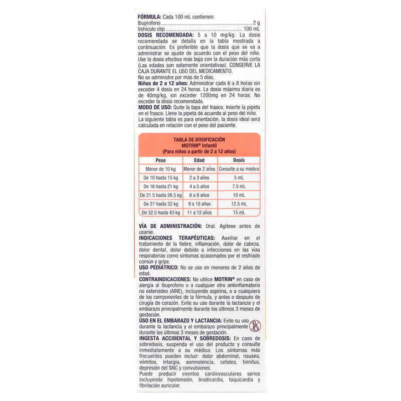 Motrin Infantil Jarabe 2G/100Ml120Ml (Ibuprofeno) - WeCare Pharma