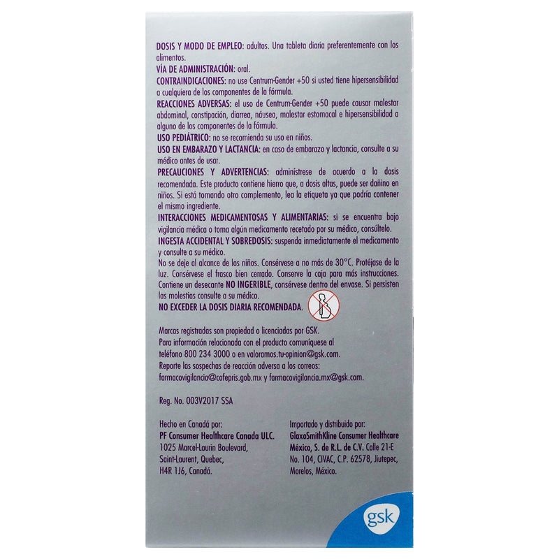 Centrum-Gender+50 Mujer Con 60 Tabletas (Multivitaminico) - WeCare Pharma