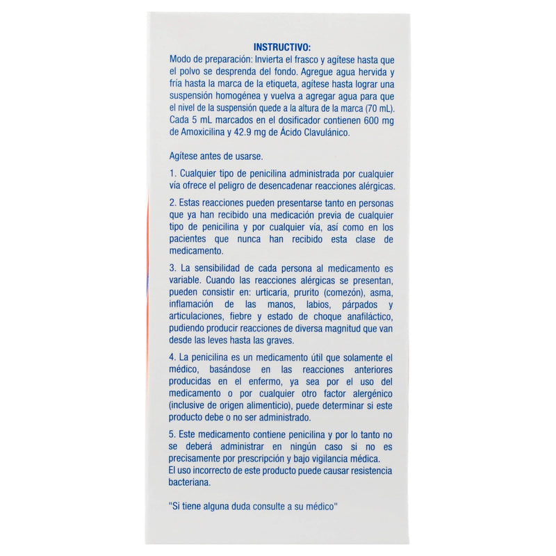 Clavulin 12H Suspensión 600Mg/42.9Mg/5Ml 70Ml (Amoxicilina/Acido Clavulanico) - WeCare Pharma