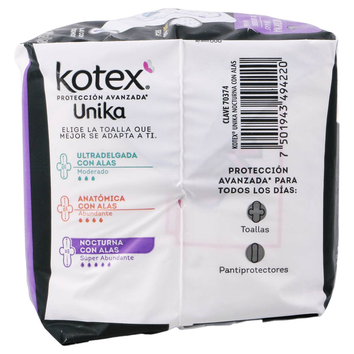 Toallas Kotex Unica Nocturna Con Alas Con 10 - WeCare Pharma