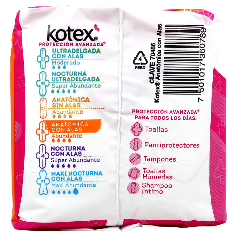 Toallas Kotex Anatomica Con Alas Con 10 - WeCare Pharma