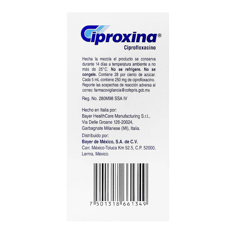 Ciproxina Suspensión 250Mg/5Ml 100Ml (Ciprofloxacino) - WeCare Pharma