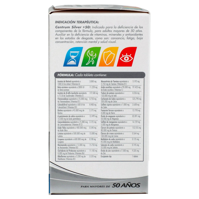 Centrum Silver +50 Con 30 Tabletas (Vitaminas B/C/Calcio/Potasio/Zinc) - WeCare Pharma