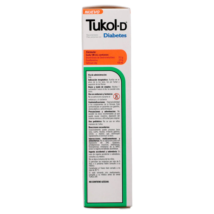 Tukol-D Diabetes (Dextrometorfano/Guaifrenesina) 0.2G/2G Frasco Con 120Ml - WeCare Pharma