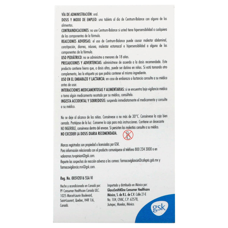 Centrum Balance Con 30 Tabletas (Multivitaminico) - WeCare Pharma