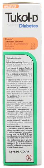 Tukol-D Diabetes (Dextrometorfano/Guaifrenesina) 0.2G/2G Frasco Con 120Ml - WeCare Pharma