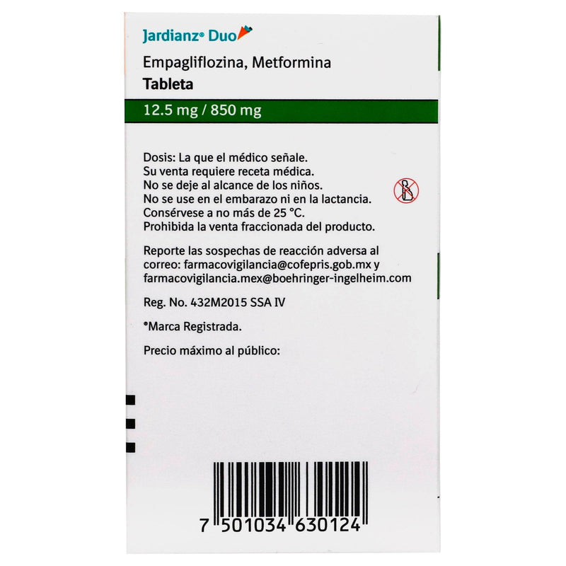 Jardianz Duo 12.5Mg/850Mg Con 60 Tabletas (Empagliflozina/Metformina) - WeCare Pharma