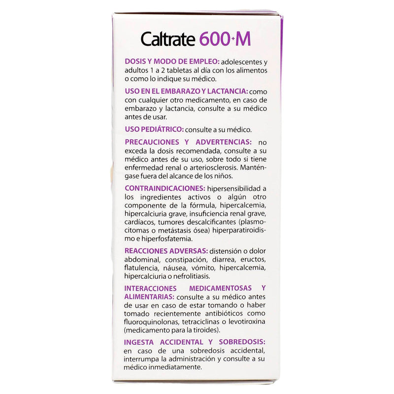 Caltrate 600+M Con 60 Tabletas (Vitamina D3/Minerales) - WeCare Pharma