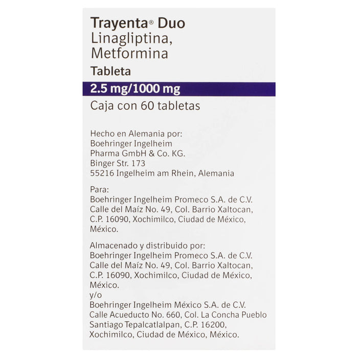 Trayenta Duo 2.5Mg/1000Mg Con 60 Tabletas (Linagliptina/Metformina) - WeCare Pharma