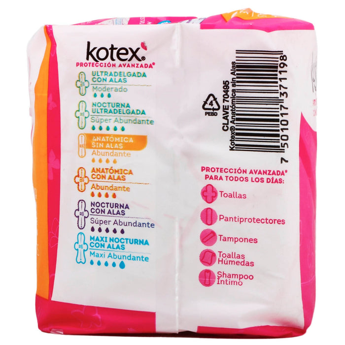 Toallas Sanitarias Kotex Clásicas Anatómicas Sin Alas Con 10 - WeCare Pharma