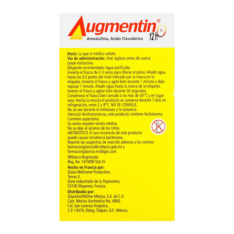 Augmentin 12H Ped Suspensión 200Mg/28.5Mg/5Ml 40Ml (Amoxicilina/Clavulanato) - WeCare Pharma