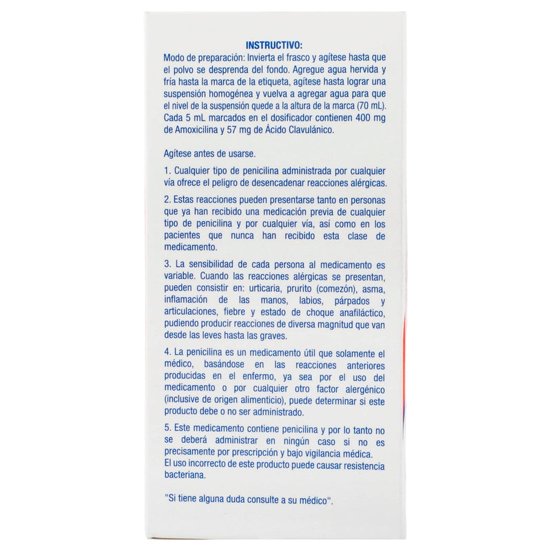 Clavulin 12H Suspensión 400Mg/57Mg/5Ml 70Ml (Amoxicilina/Acido Clavulanico) - WeCare Pharma