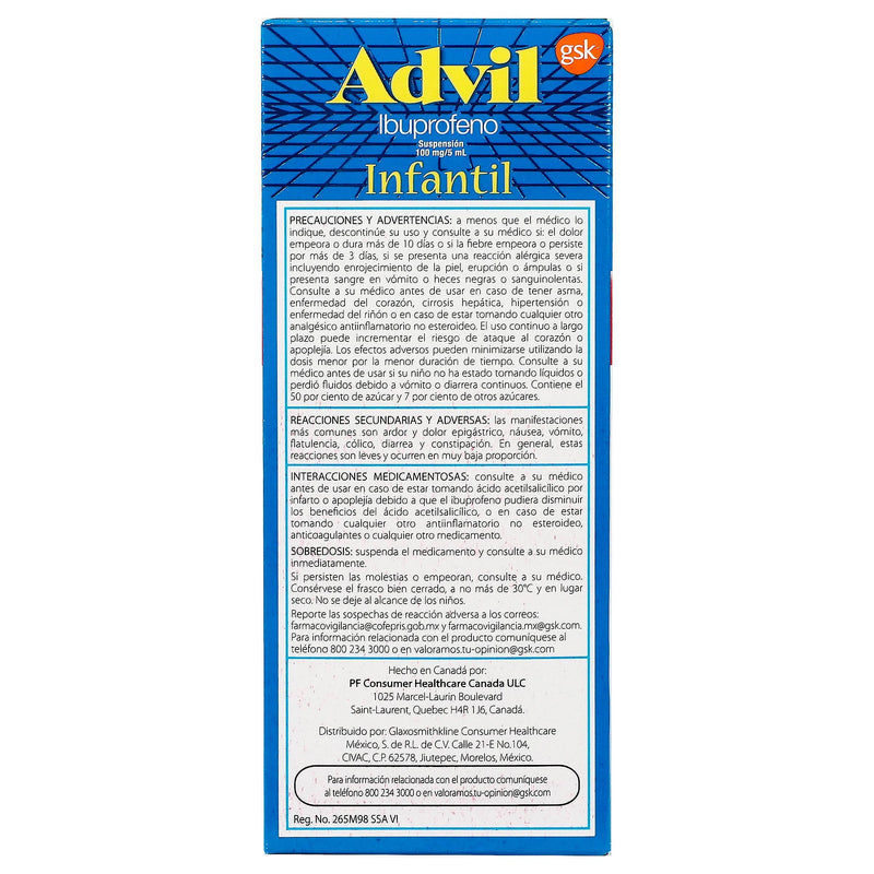 Advil Infantil Suspensión 100Mg/5Ml 100Ml (Ibuprofeno) - WeCare Pharma