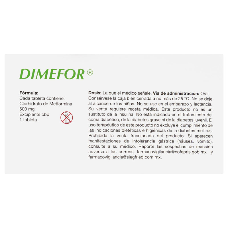 Dimefor 500Mg Con 60 Tabletas (Metformina) - WeCare Pharma