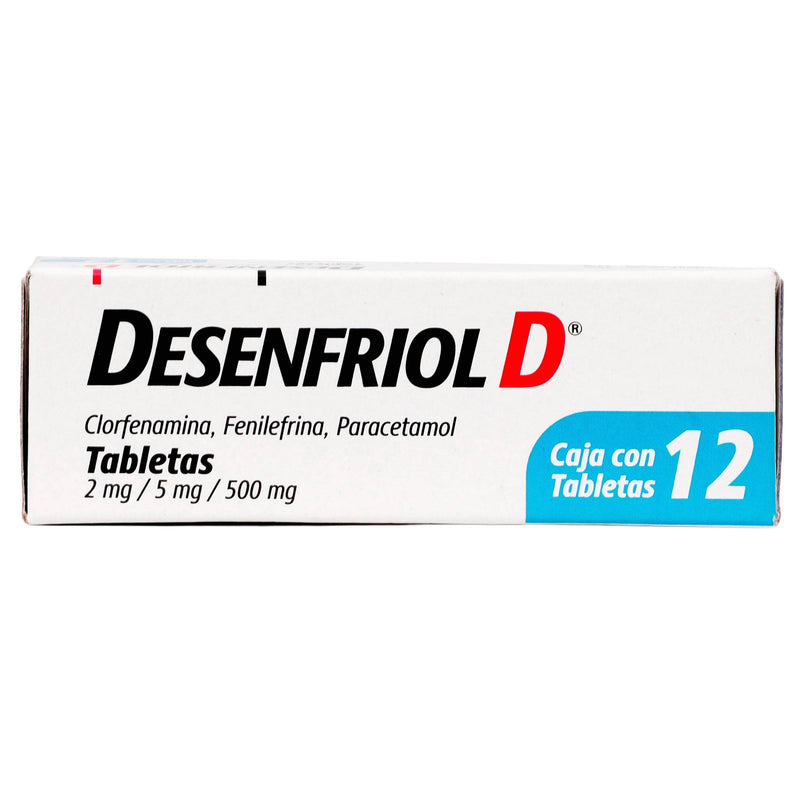 Desenfriol D 2Mg/5Mg/500Mg Con 12 Tabletas (Clorfenamina/Fenilefrina/Paracetamol) - WeCare Pharma