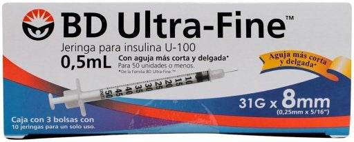 Jeringa Insulina Ultrafine Bd 0.5Ml 31Gx8Mm Con 30 - WeCare Pharma
