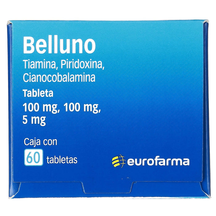 Belluno 100Mg/100Mg/5Mg Con 60 Tabletas (Tiamina/Piridoxina/Cianocobalamina) 6 - 7891317030520