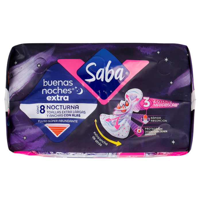 Toallas Saba Buenas Noches Extra Con Alas Con 8 - WeCare Pharma