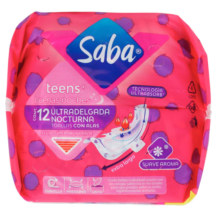Toallas Saba Teens Ultradelgada Nocturna Con Alas Con 10 - WeCare Pharma