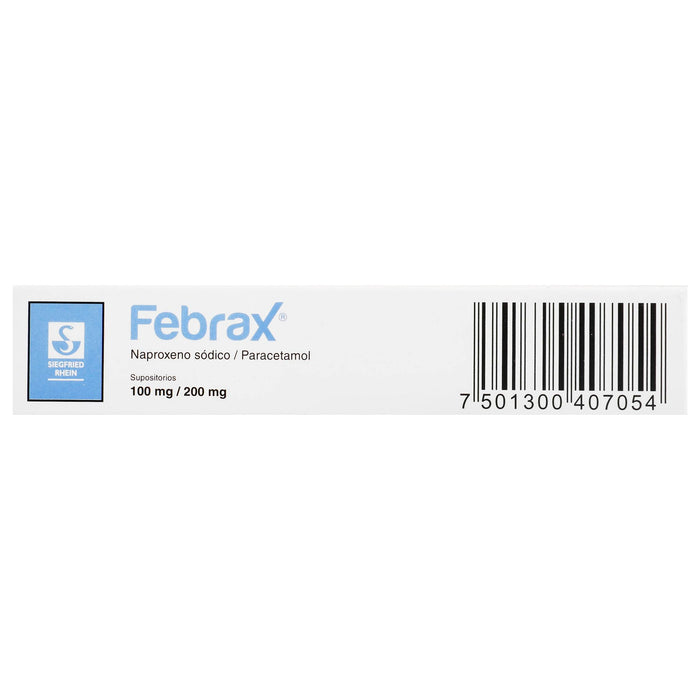 Febrax Supositorio 100/200Mg Con 5 (Naproxeno/Paracetamol) - WeCare Pharma