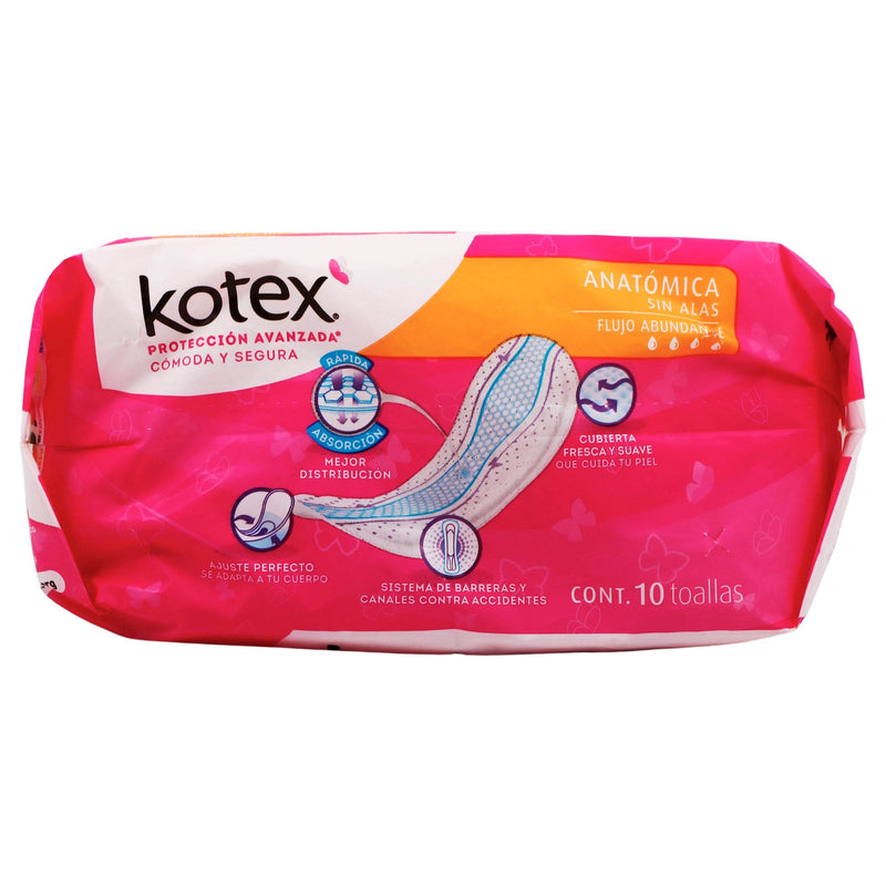 Toallas Sanitarias Kotex Clásicas Anatómicas Sin Alas Con 10 - WeCare Pharma