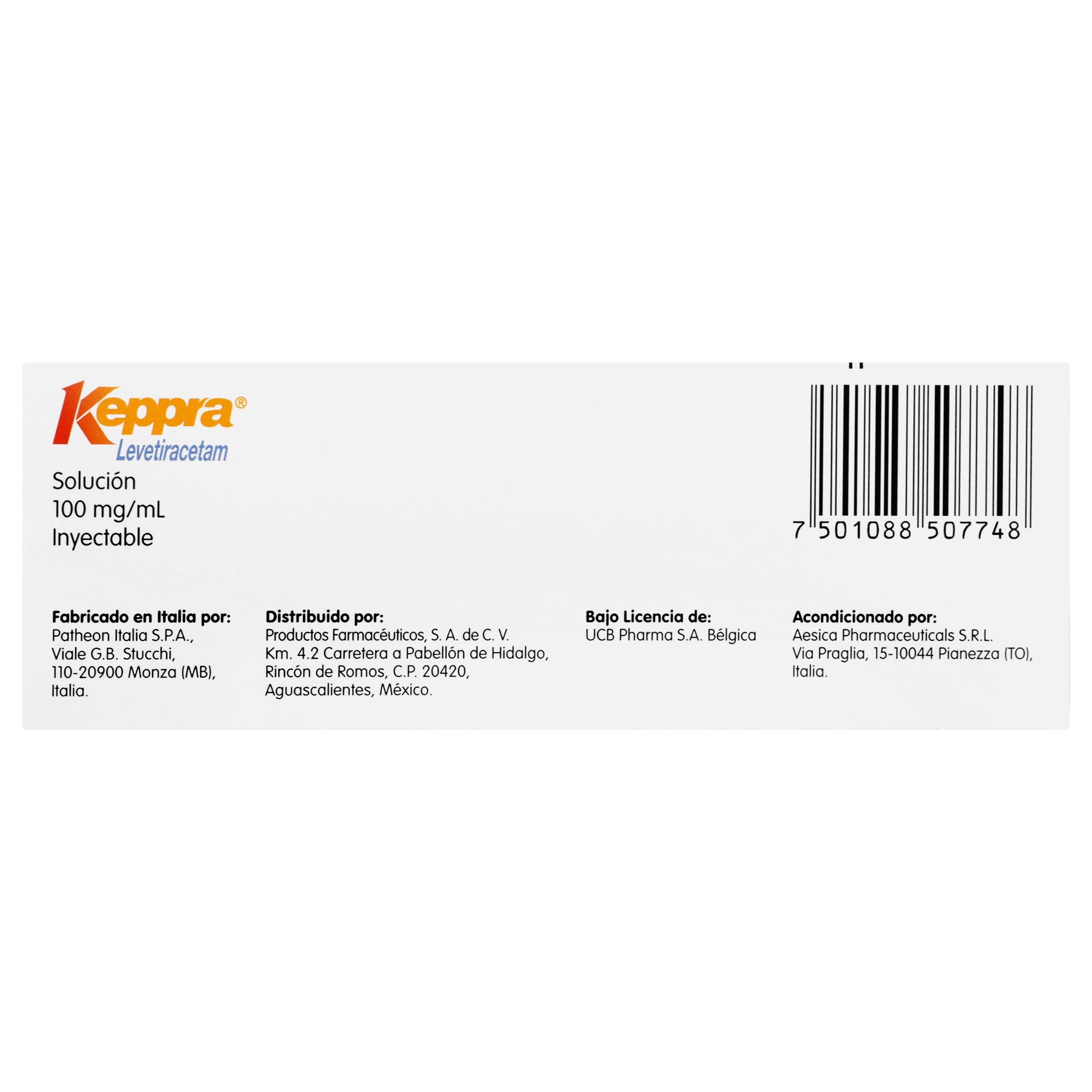 Keppra Frasco 100Mg/5Ml Con 10 Ampulas (Levetiracetam) 5 - 7501088507748