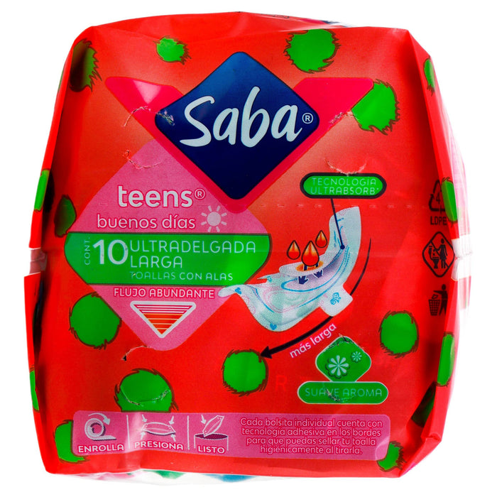 Toallas Saba Teens Ultradelgada Larga Con Alas Con 10 - WeCare Pharma