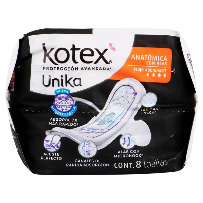 Toallas Kotex Unika Anatomica Con Alas Con 8 - WeCare Pharma