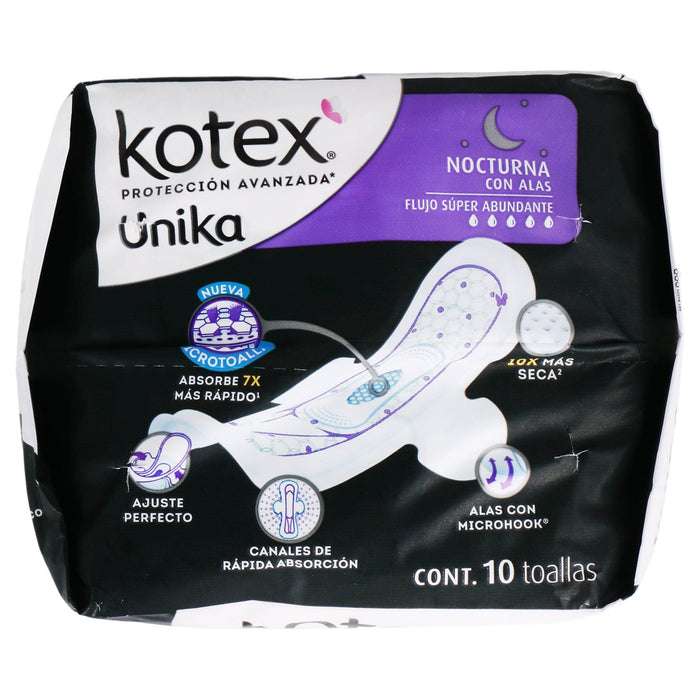 Toallas Kotex Unica Nocturna Con Alas Con 10 - WeCare Pharma