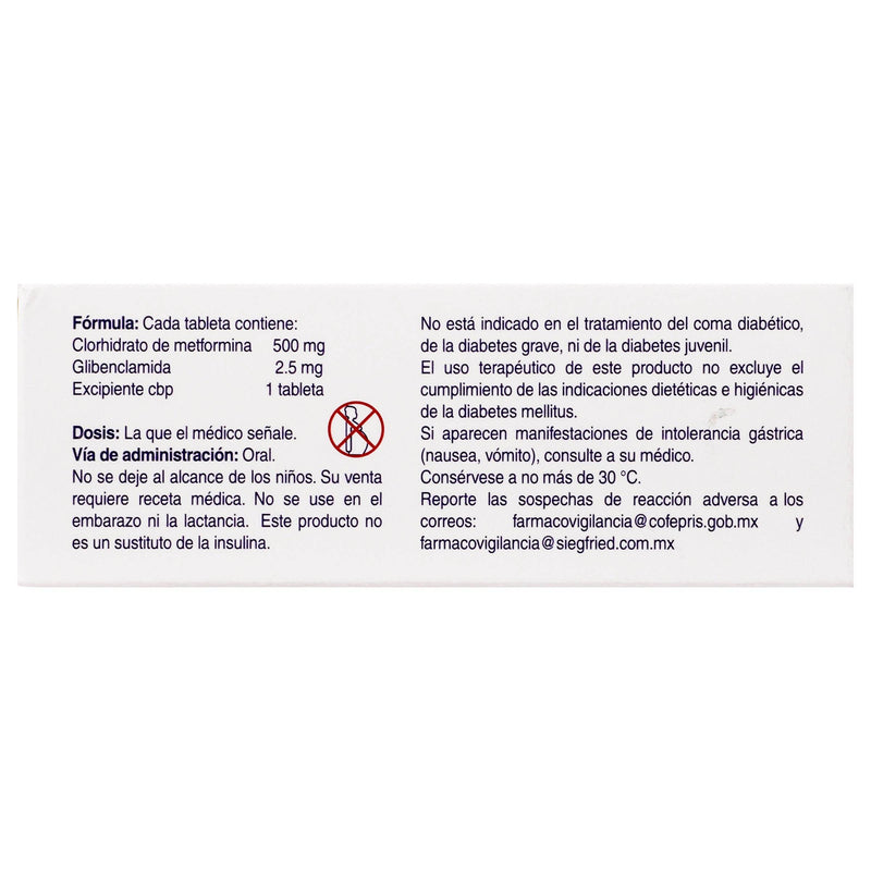 Dimefor-G 500Mg/2.5Mg Con 30 Tabletas (Metformina/Glibenclamida) - WeCare Pharma