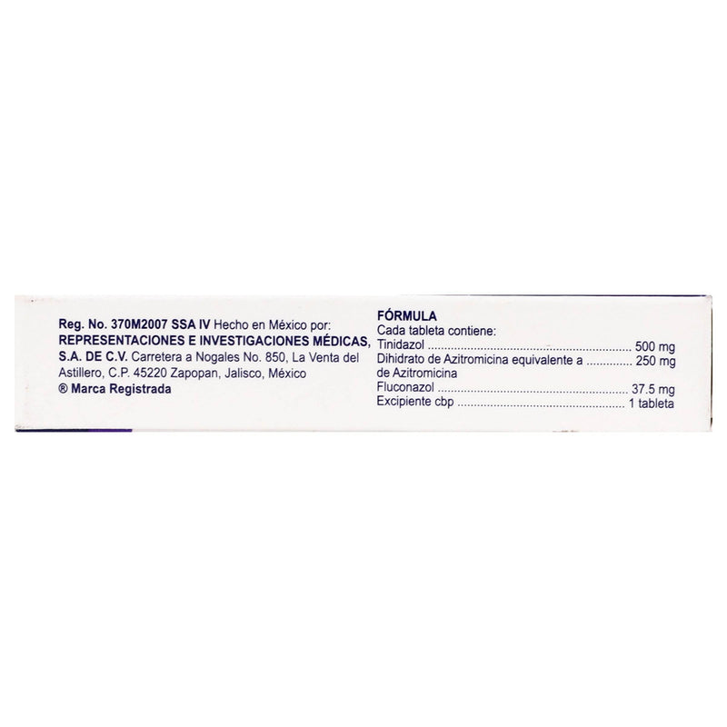 Trivafluc 500Mg/250Mg/37.5Mg Con 4 Tabletas (Tinidazol/Azitromicina/Fluconazol) - WeCare Pharma