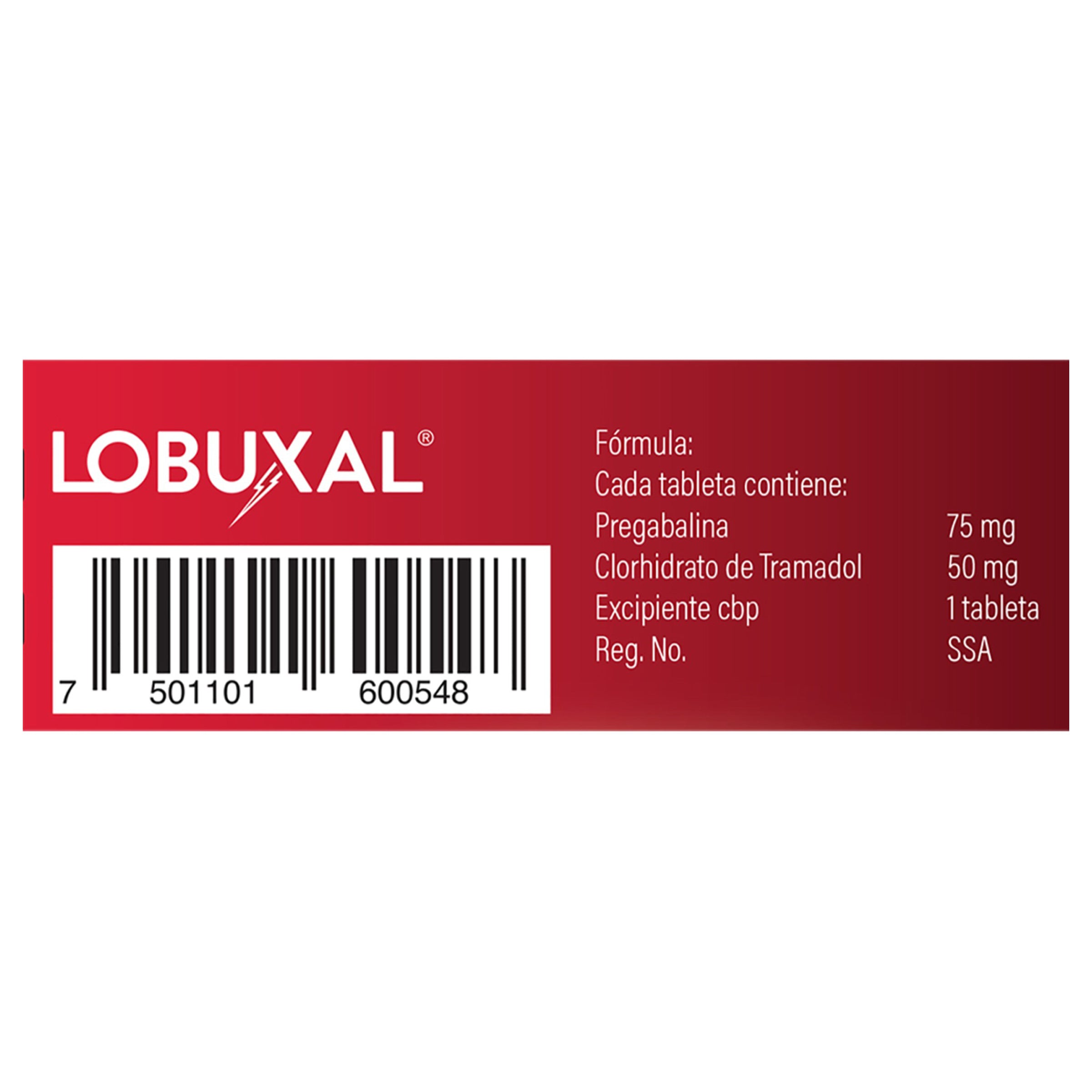 Lobuxal 75Mg/50Mg Con 20 Tabletas (Pregabalina/Tramadol) 3 - 7501101600548