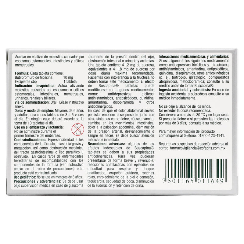 Buscapina 10Mg Con 24 Tabletas (Hioscina) - WeCare Pharma