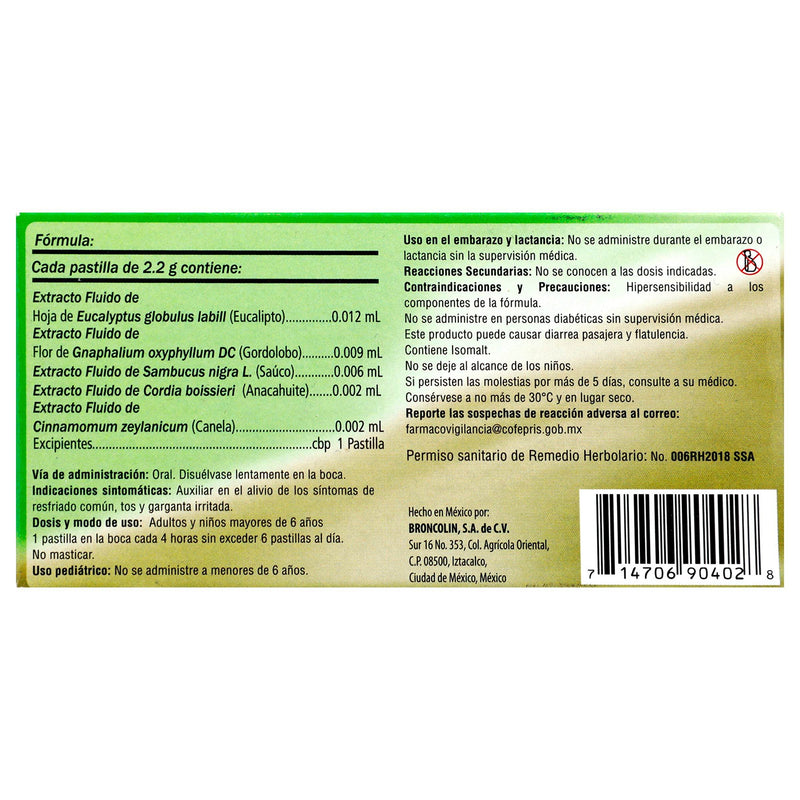 Broncolin Sugar Free Pastillas 2.2G Con 16 Limon (Mezcla De Plantas) - WeCare Pharma