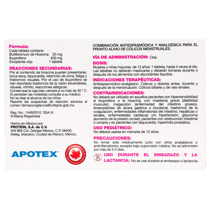 Espadiva 20/400Mg Con 10 Tabletas (Hioscina/Ibuprofeno) - WeCare Pharma