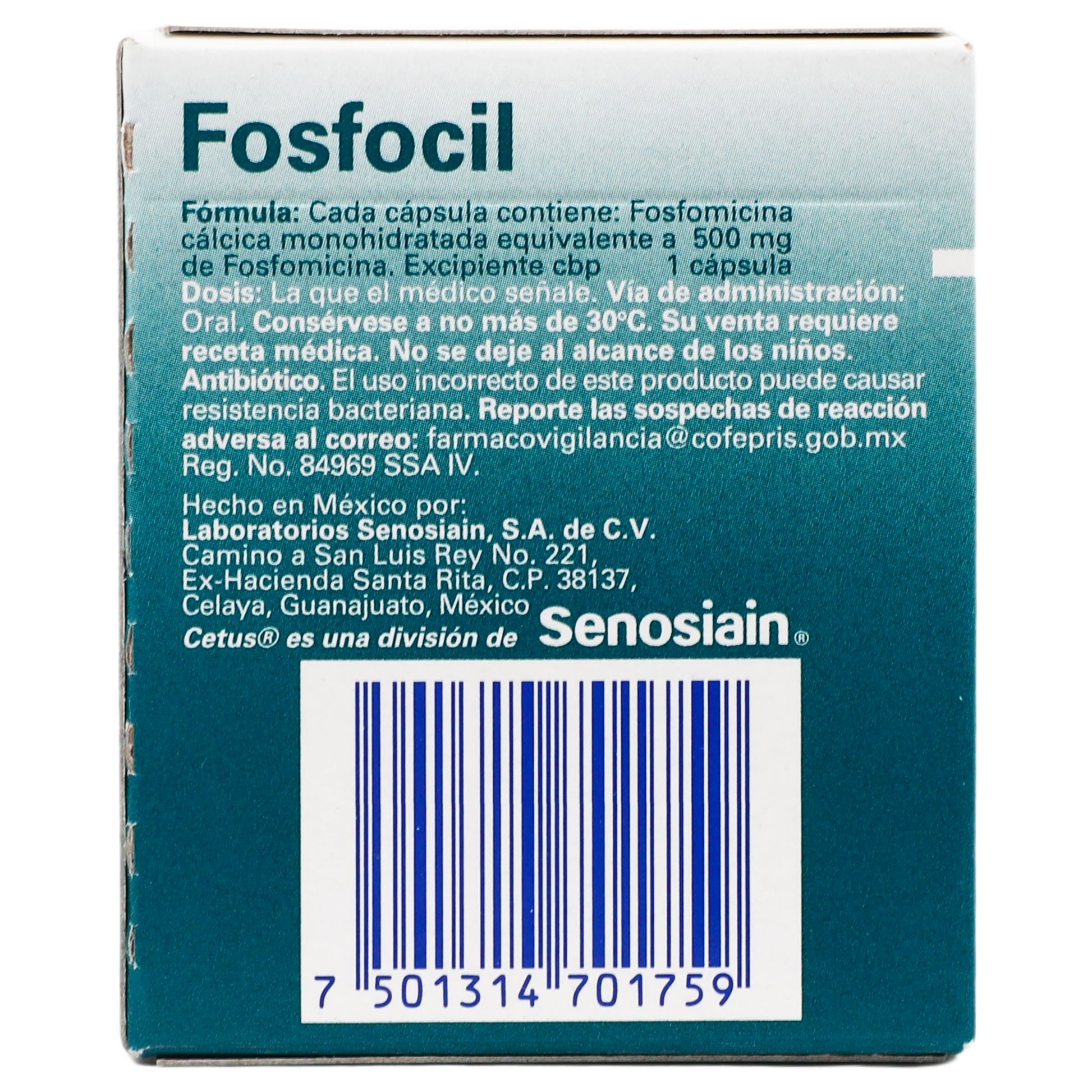 Fosfocil 500Mg Con 6 Capsulas (Fosfomicina) 7 - 7501314701759