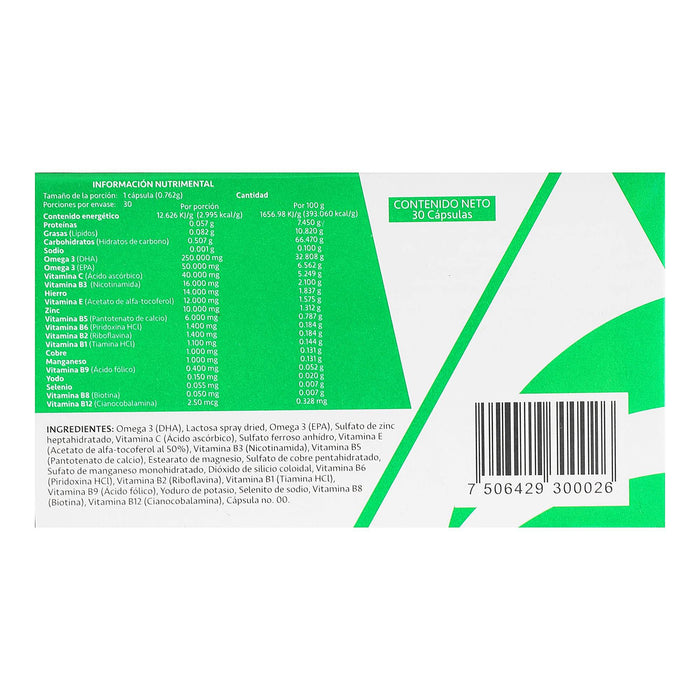 Gestomeg 0.762G Con 30 Capsulas (Omega 3/Acido Folico/Vitaminas Y Minerales) - WeCare Pharma