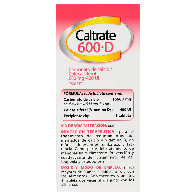 Caltrate 600+D 600Mg/400Unid Con 60 Tabletas (Carbonato De Calcio/Colecalciferol) - WeCare Pharma