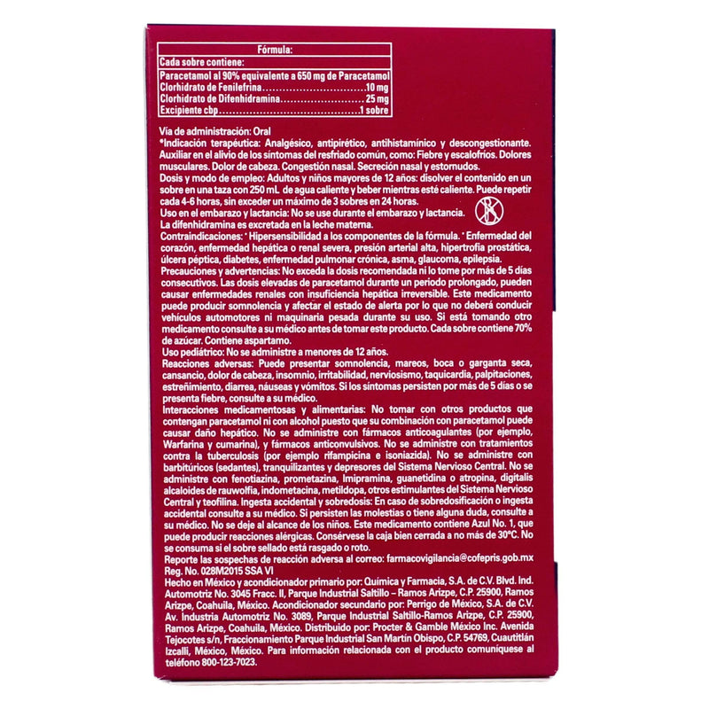 Vick Pyrena Noche Sobres 650Mg/10Mg/25Mg 10G Con 5 (Paracetamol/Fenilefrina/Difenhidramina) - WeCare Pharma