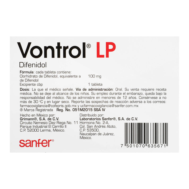 Vontrol Lp 100Mg Con 10 Tabletas (Difenidol) - WeCare Pharma