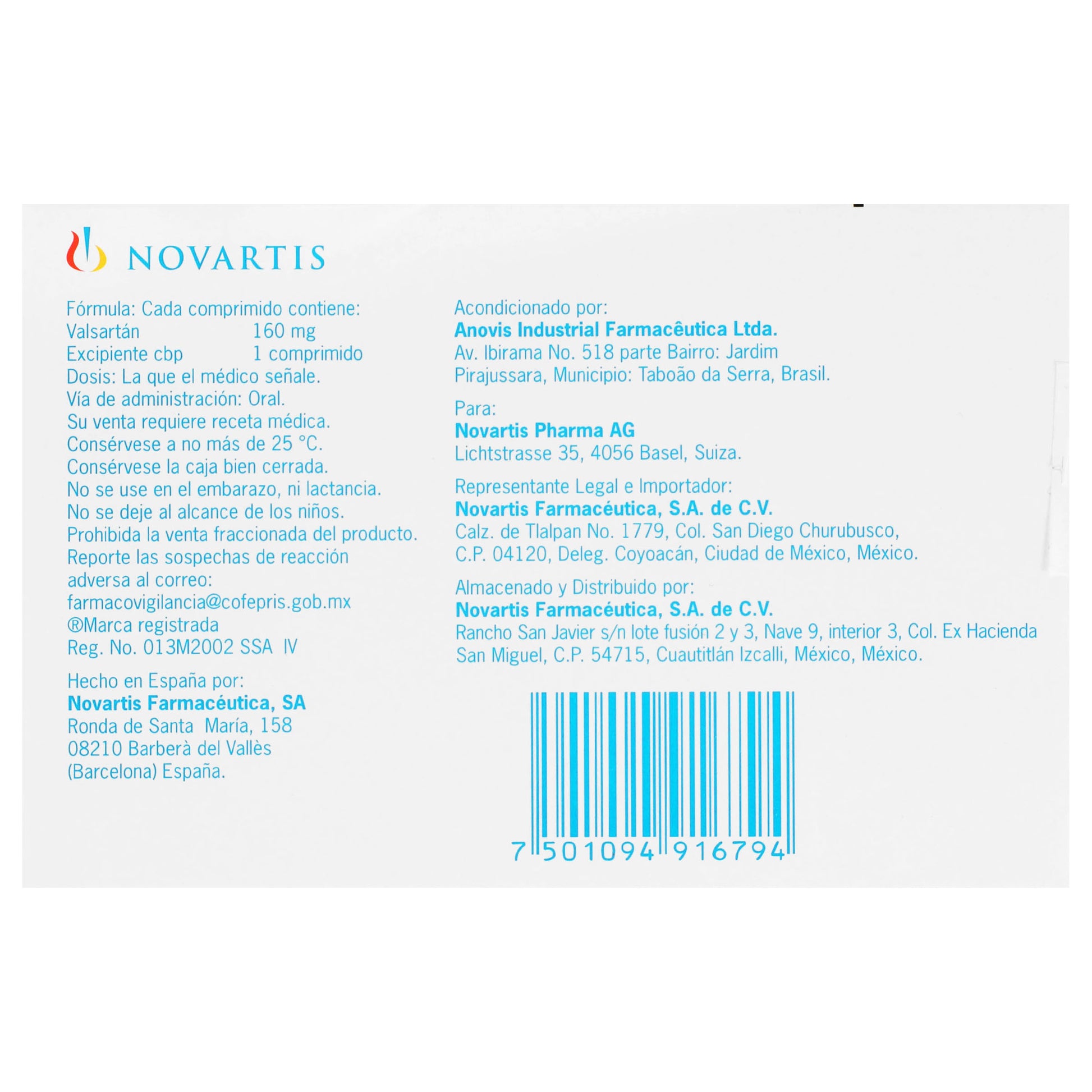 Diovan 160Mg Con 30 Comprimidos (Valsartan) 6 - 7501094916794