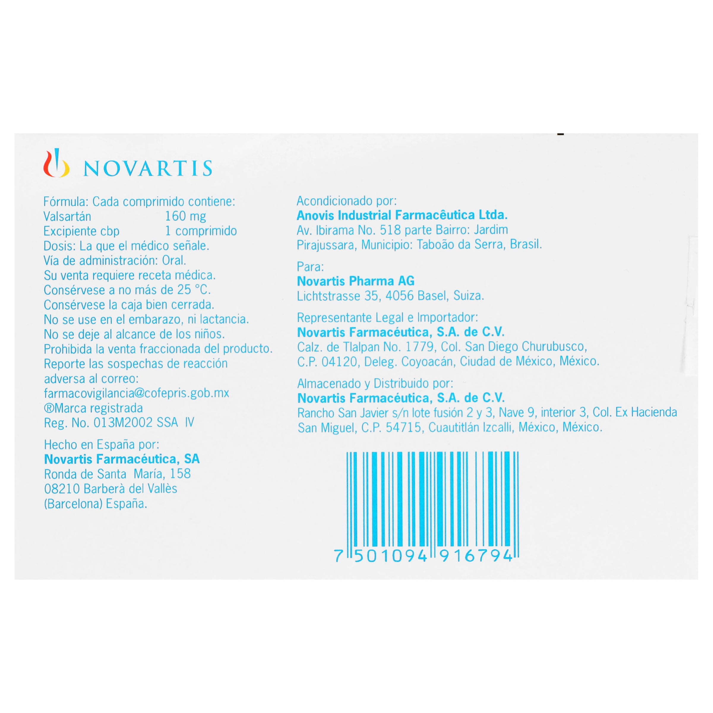 Diovan 160Mg Con 30 Comprimidos (Valsartan) 6 - 7501094916794