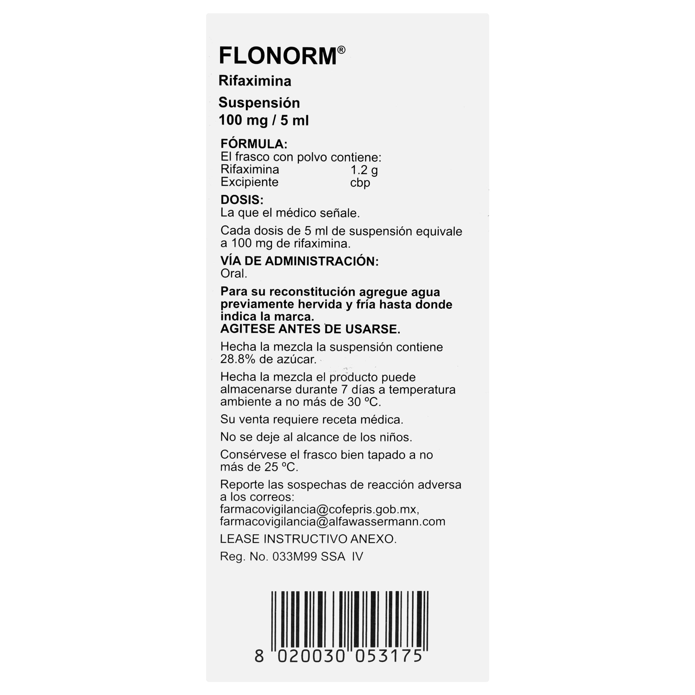 Flonorm Suspensión 100Mg/5Ml 60Ml (Rifaximina) 4 - 8020030053175