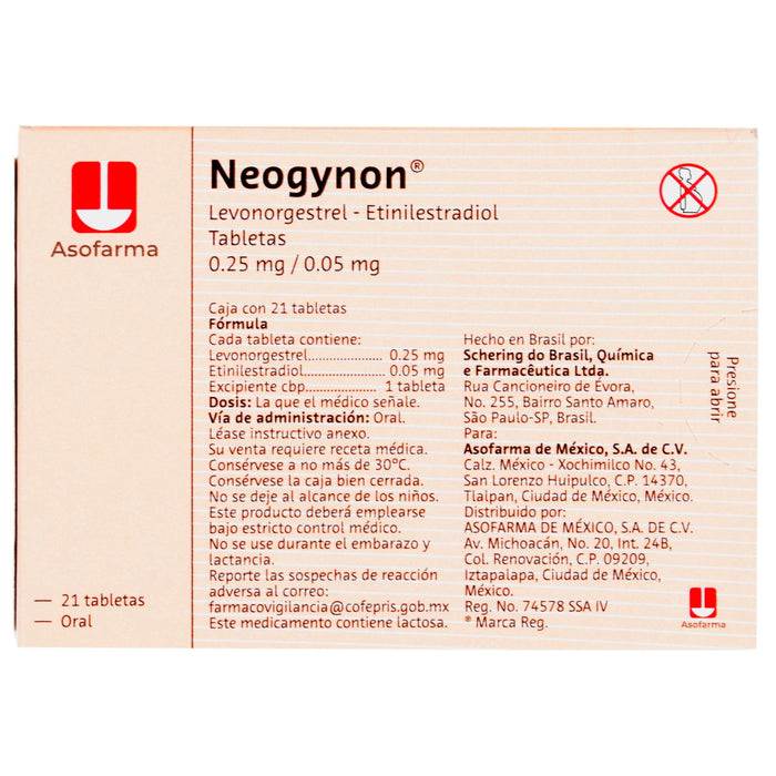 Neogynon (Levonorgestrel/Etinelestradiol) Tabletas 0.25/0.05Mg Con 21 - WeCare Pharma